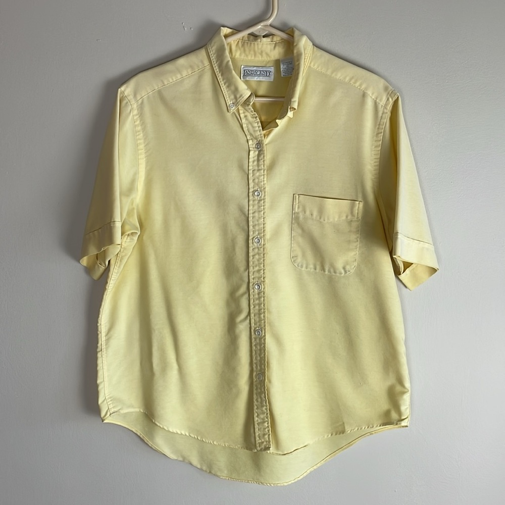 Vintage Lands End Yellow Short Sleeve Button Down Shirt
